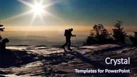  Presentation with backcountry - Amazing presentation design having mountaineer guide - backcountry skier reaching the summit backdrop and a wine colored foreground