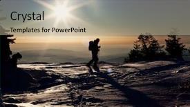  Presentation with backcountry - Amazing presentation having mountaineer guide - backcountry skier reaching the summit backdrop and a soft green colored foreground