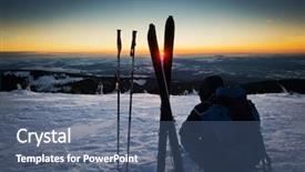  Presentation with backcountry - Amazing slides having mountaineer guide - backcountry skier taking a rest backdrop and a ocean colored foreground