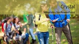  Presentation with pause - Beautiful PPT theme featuring mountaineer guide - chap and lassie in friendly backdrop and a yellow colored foreground