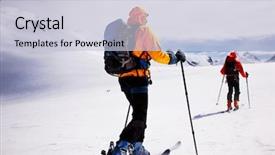  Presentation with touring - Amazing presentation theme having mountaineer guide - grop of alpine touring skiers backdrop and a lemonade colored foreground