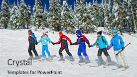  Presentation with touring - Amazing slide set having mountaineer guide - group of skiers come upstairs backdrop and a light gray colored foreground