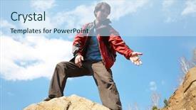  Presentation with helping hand - Cool new slide set with mountaineer guide - mountain instructor handed someone backdrop and a sky blue colored foreground