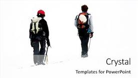  Presentation with mountain climbing - Colorful PPT theme enhanced with mountaineer guide - team of two alpinists climbing backdrop and a  colored foreground
