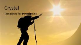  Presentation with tired - Cool new PPT layouts with mountaineer guide - tired traveler with stick conceptual backdrop and a gold colored foreground