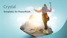  Presentation with climbing to top of mountain - PPT theme enhanced with mountaineer-reaches-the-top background and a light blue colored foreground