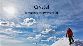  Presentation with mountain top - Presentation theme enhanced with mountaineer reaching the top background and a light blue colored foreground