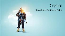  Presentation with adventure - Slide deck having mountaineer-ready-for-adventure-mixed background and a light blue colored foreground