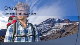  Presentation with backpack - Colorful PPT theme enhanced with mountaineer with a backpack keeping backdrop and a  colored foreground