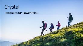  Presentation with hiking - Slide set consisting of mountaineering - family with two kids have background and a light blue colored foreground