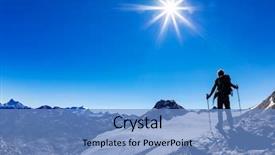  Presentation with endurance - Amazing presentation theme having mountaineering - hiker reaches a high mountain backdrop and a teal colored foreground