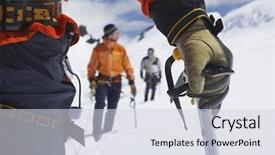  Presentation with walking - Audience pleasing presentation consisting of mountaineering - hikers using walking sticks backdrop and a sky blue colored foreground