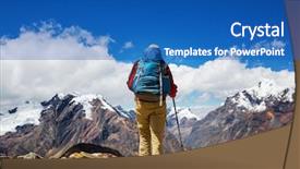  Presentation with hiking - Slides having mountaineering - hiking scene in cordillera mountains background and a teal colored foreground
