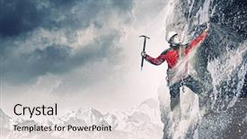  Presentation with rock - Presentation theme featuring mountaineering - image of young man mountaineer background and a light gray colored foreground