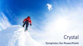  Presentation with summit - Audience pleasing PPT theme consisting of mountaineering - mountaineer arrive at the summit backdrop and a sky blue colored foreground