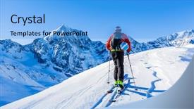  Presentation with backcountry - PPT theme featuring mountaineering - mountaineer backcountry ski spring walking background and a light blue colored foreground