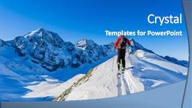  Presentation with backcountry - Audience pleasing PPT theme consisting of mountaineering - mountaineer backcountry ski walking up backdrop and a teal colored foreground