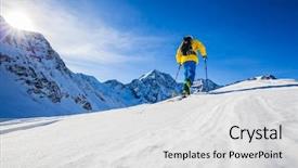 Presentation with backcountry - Slides having mountaineering - mountaineer backcountry ski walking up background and a light gray colored foreground