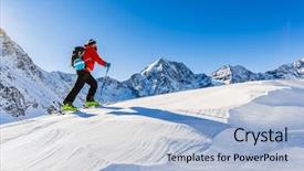  Presentation with backcountry - PPT layouts enhanced with mountaineering - mountaineer backcountry ski walking up background and a light blue colored foreground