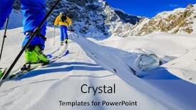  Presentation with backcountry - Theme with mountaineering - mountaineer backcountry ski walking up background and a light blue colored foreground