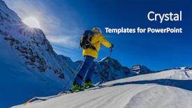  Presentation with backcountry - Audience pleasing slide set consisting of mountaineering - mountaineer backcountry ski walking up backdrop and a ocean colored foreground