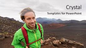  Presentation with walking trail - Presentation design consisting of mountaineering - mountaineer hiker man walking background and a light gray colored foreground
