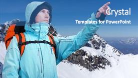  Presentation with sneak peak - Slide set with mountaineering - mountaineer pointing at peak standing background and a teal colored foreground