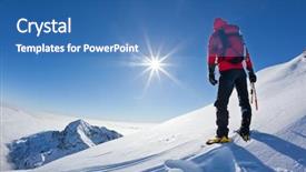  Presentation with mountain top - Theme having mountaineering - mountaineer reaches the top background and a ocean colored foreground