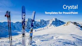  Presentation with touring - Presentation theme with mountaineering - ski in winter season mountains background and a teal colored foreground