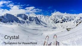  Presentation with touring - Cool new PPT layouts with mountaineering - ski in winter season mountains backdrop and a lemonade colored foreground