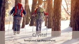  Presentation with backpacks - PPT theme enhanced with mountaineers with backpacks in sunny wood background and a lemonade colored foreground