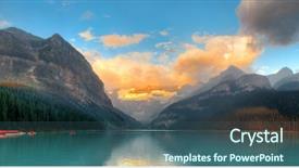  Presentation with banff national park - PPT theme with mountains and forest in canada background and a ocean colored foreground
