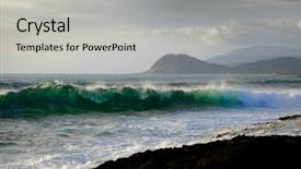  Presentation with ocean waves - Cool new slide deck with mountains and ocean waves in sky backdrop and a light gray colored foreground