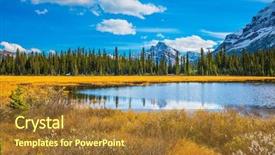  Presentation with ecotourism - Colorful theme enhanced with mountains are covered in the snow autumn in canada shallow marshy lake in the rocky mountains the concept of ecotourism backdrop and a tawny brown colored foreground