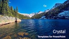  Presentation with mountain lake - Audience pleasing theme consisting of mountains around at autumn rocky backdrop and a navy blue colored foreground