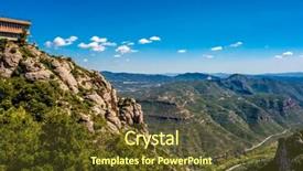  Presentation with monastery - Presentation theme featuring mountains around the monastery of santa maria de montserrat montserrat monastery in catalonia spain background and a tawny brown colored foreground
