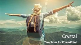  Presentation with couples hiking the mountains - Slide deck enhanced with mountains at sunny day time background and a gray colored foreground