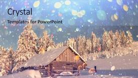  Presentation with bokeh effect blue light - Theme enhanced with mountains christmas holiday postcard collage background and a light blue colored foreground