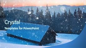  Presentation with bokeh effect blue light - Cool new PPT theme with mountains christmas holiday postcard collage backdrop and a  colored foreground