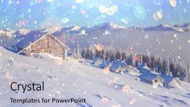  Presentation with bokeh effect blue light - PPT theme having mountains christmas holiday postcard collage background and a lemonade colored foreground