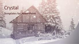  Presentation with bokeh effect blue light - Beautiful presentation featuring mountains christmas holiday postcard collage backdrop and a lemonade colored foreground