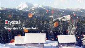  Presentation with bokeh effect blue light - Theme consisting of mountains christmas holiday postcard collage background and a ocean colored foreground