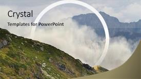  Presentation with ufo - Slide set consisting of mountains collage - white circle in the middle background and a light gray colored foreground