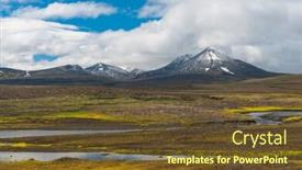  Presentation with iceland - Colorful PPT theme enhanced with mountains covered by icy glaciers on iceland backdrop and a tawny brown colored foreground