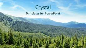  Presentation with tree sky trees green - PPT theme enhanced with mountains covered trees and blue background and a light blue colored foreground