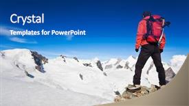  Presentation with switzerland - Amazing presentation theme having mountains explore - male hiker standing in front backdrop and a ocean colored foreground