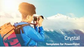  Presentation with airplane taking off sky - Slides having mountains explorer ice fog - hiker with backpack taking picture background and a teal colored foreground