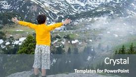  Presentation with child exploring - Presentation design with mountains explorer rocks ice clouds - child exploring the mountain background and a gray colored foreground