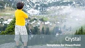  Presentation with child exploring - Presentation design having mountains explorer rocks ice clouds - child exploring the mountain background and a  colored foreground