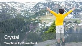  Presentation with child exploring - Slide set having mountains explorer rocks ice clouds - child exploring the mountain background and a gray colored foreground
